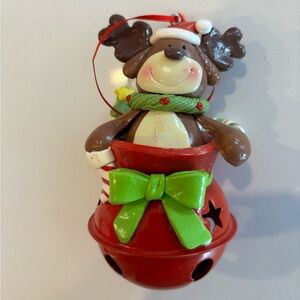 Festive Reindeer Ornament with Green Bow